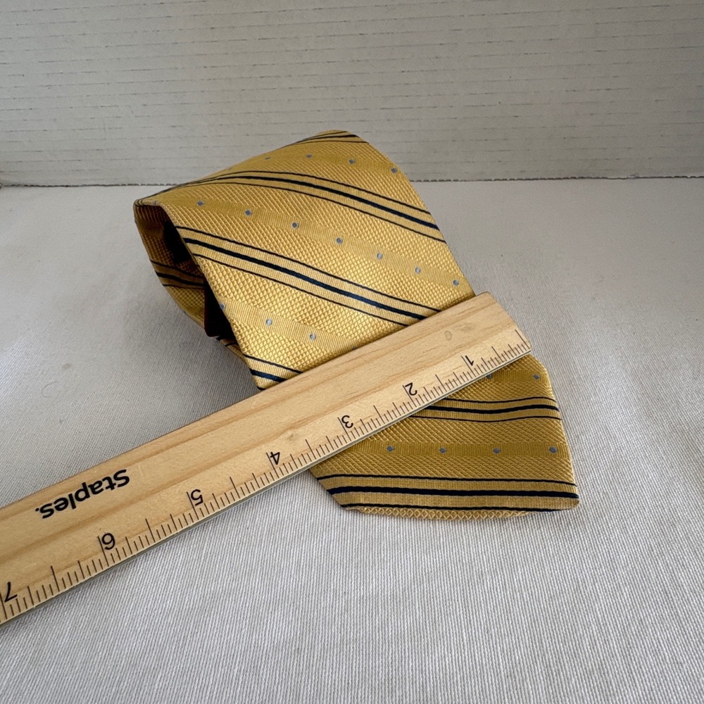Tommy Hilfiger Mens Silk Tie Yellow Burgundy Striped Polka Dot Made in USA - Picture 2 of 7